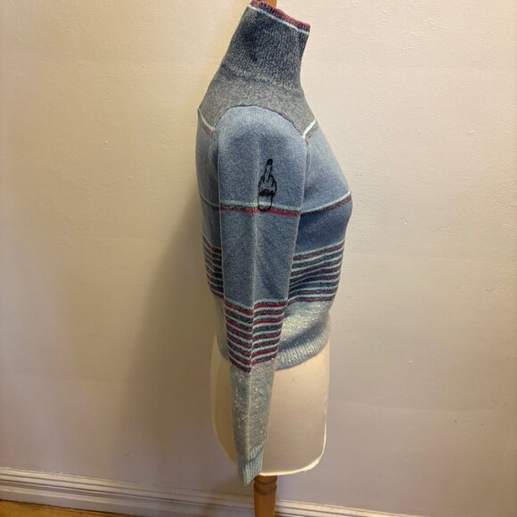 NWT Marc Jacobs Tattoo mock neck sweater in engineered stripe blue combo - Picture 5 of 13